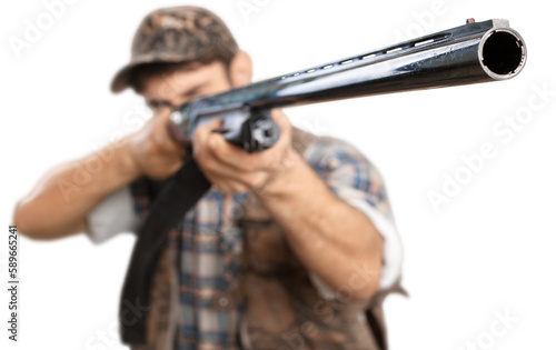 Male Hunter with Rifle on white background