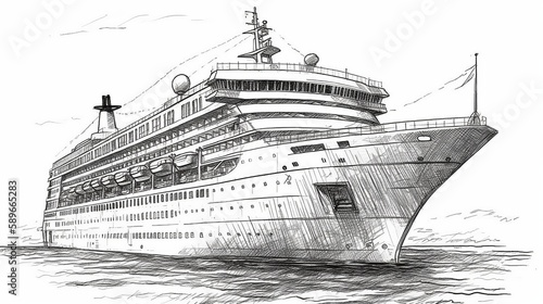 Drawing Sketch Cruise Ship Generative AI