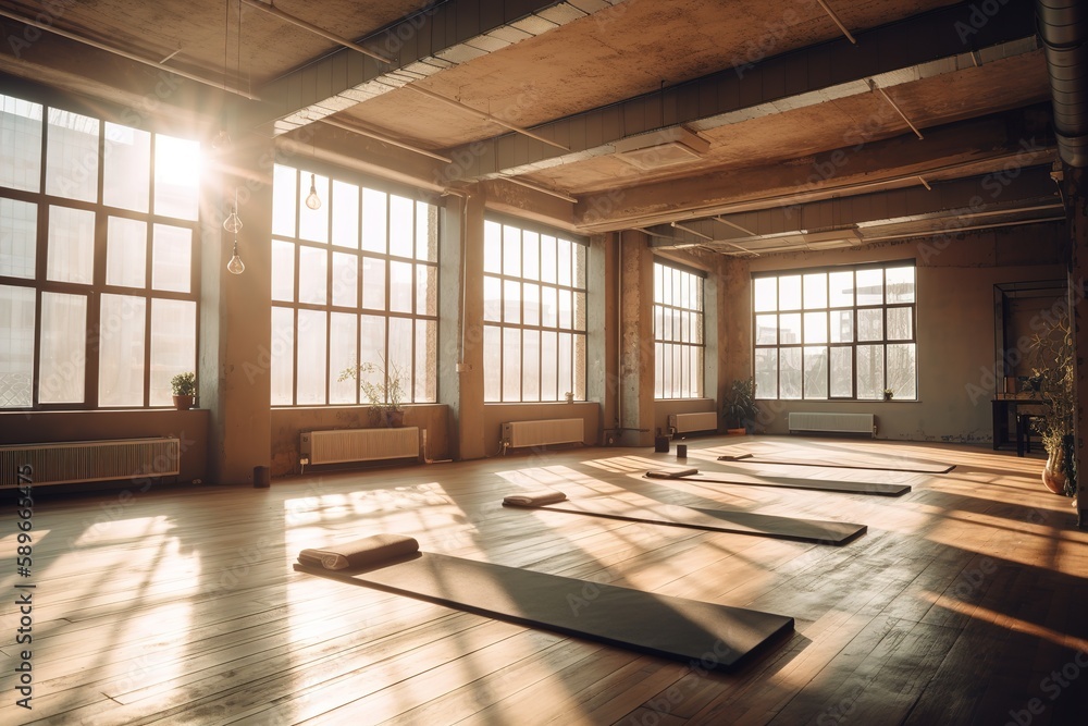 Fototapeta premium interior of a yoga room with large windows