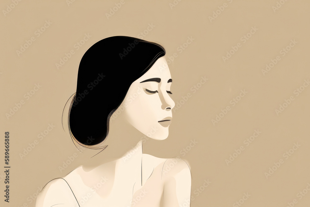 Minimalist Pop Art Portrait of a Serene Woman with Simple Lines and Neutral Tones, generative ai Minimalist Pop Art Portrait of a Serene Woman with Simple Lines and Neutral Tones, generative ai