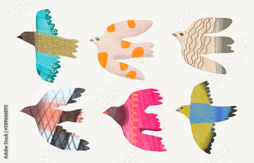 Birds, watercolor painting. vector illustration of animal collection. isolated. freedom concept artwork.