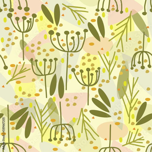 Vector seamless floral pattern. Herbs and leaves. Simple elegant print.