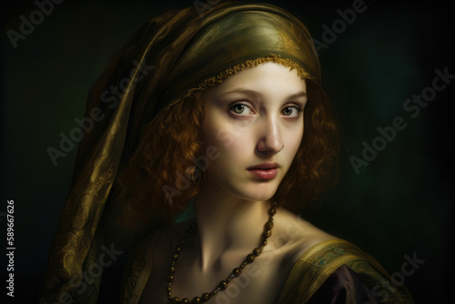 Mystical Modern Renaissance Portrait of a Woman, generative ai © aicandy