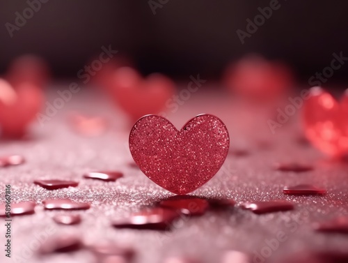 Valentine's day background. Red hearts on a glitter background.
