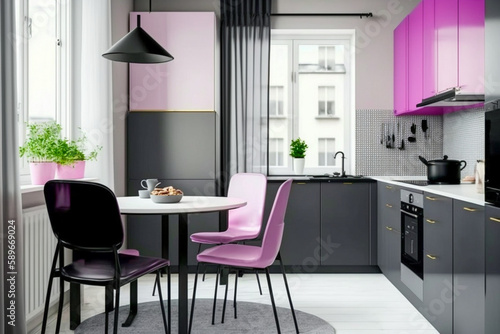 Modern kitchen interior. Super photo realistic background  generative ai illustration