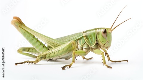 Green grasshopper isolated on white  © FTE