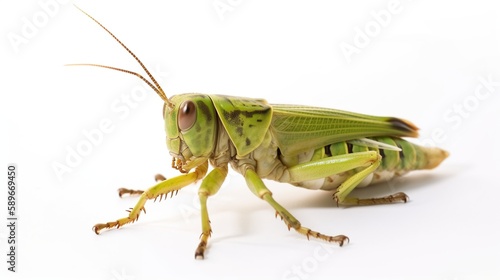 Green grasshopper isolated on white 