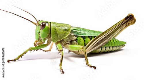 Green grasshopper isolated on white 