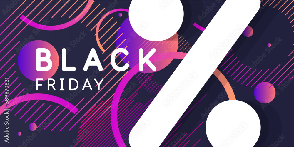 Fototapeta premium Black Friday poster. Bright abstract background with geometric elements. A composition of various shapes.