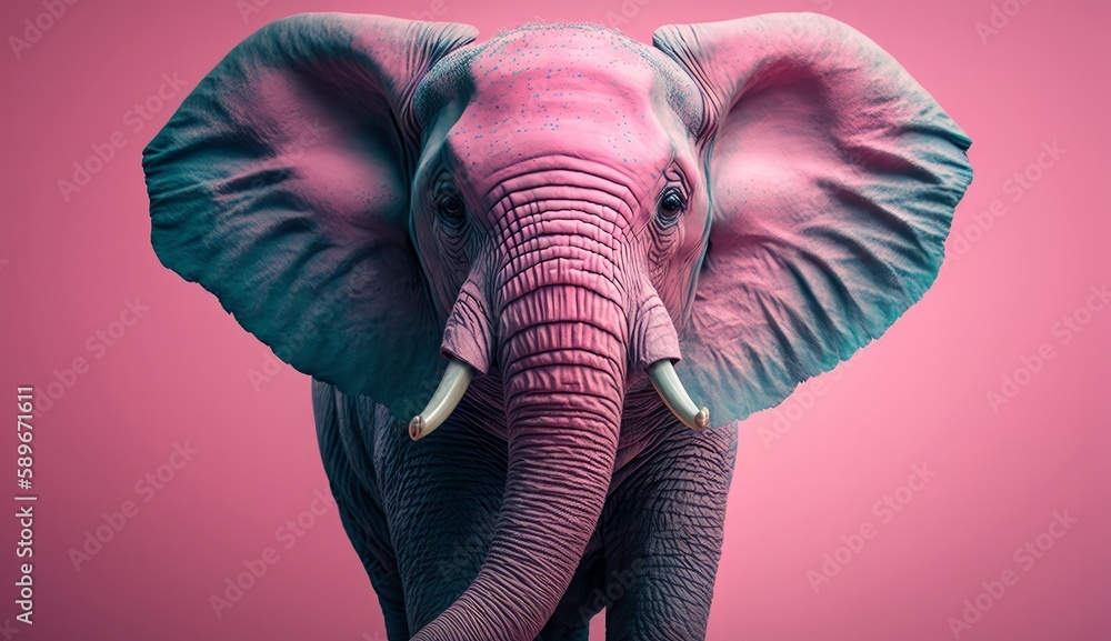 Obraz premium Close up elephant on purple background, generative ai