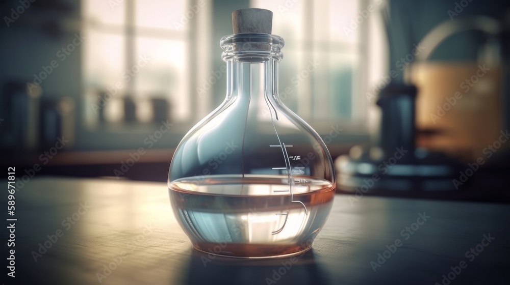 Chemistry science research lab background with a glass flask. Generative ai Chemistry science research lab background with a glass flask. Generative ai
