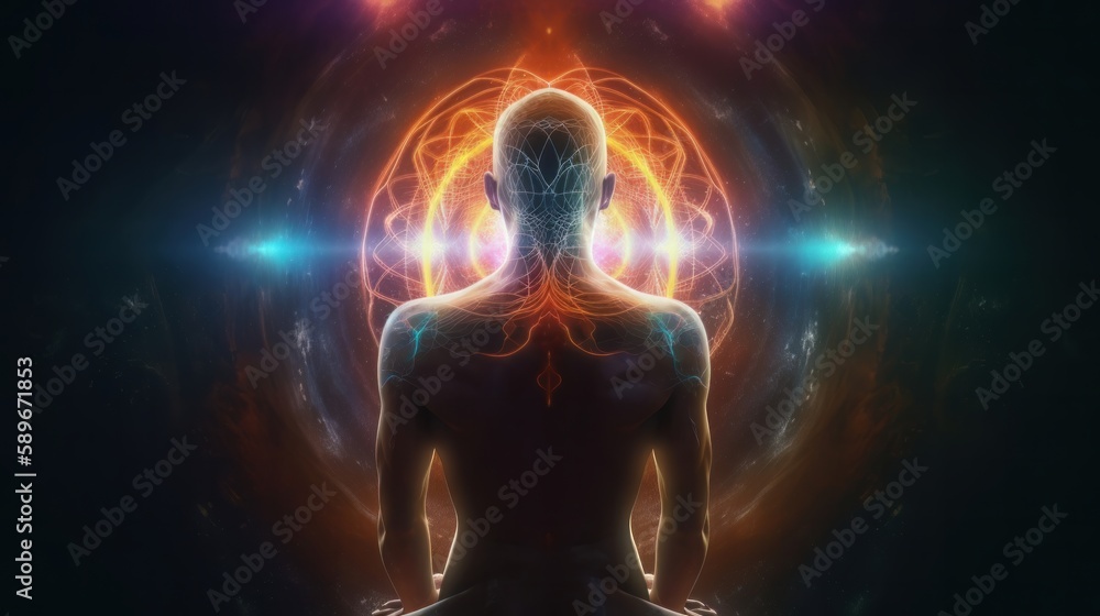 Astral body silhouette in lotus practice yoga concept of meditation, generate AI Astral body silhouette in lotus practice yoga concept of meditation, generate AI