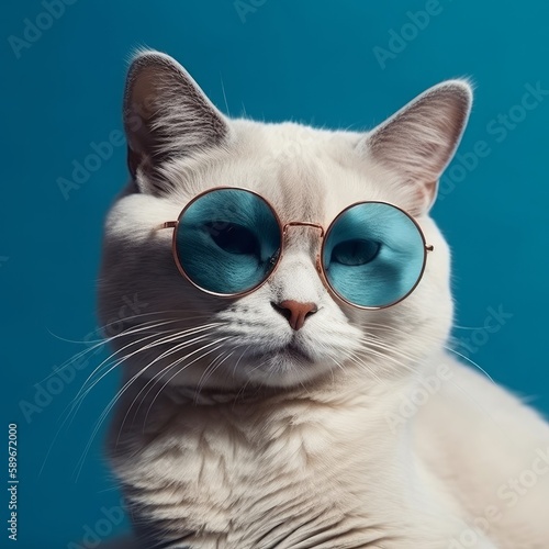 Funny cat with sunglasses. AI generated