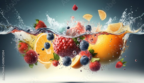 Fruit in water splash with Generative AI