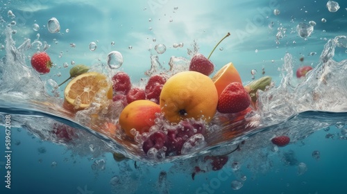 Fruit in water splash with Generative AI
