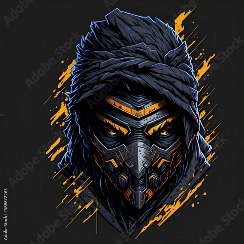 portrait of masked ninja for logo or t-shirt