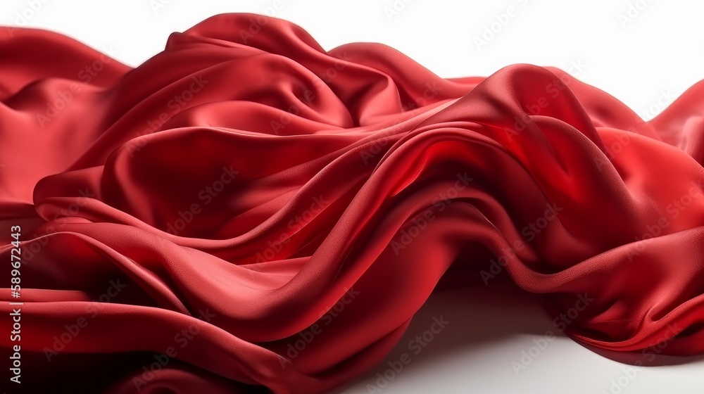 Red abstract fabric in motion on white background. Generative AI Red abstract fabric in motion on white background. Generative AI