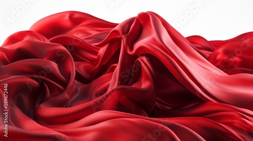 Red abstract fabric in motion on white background. Generative AI