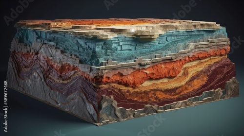 Schematic abstract cut geological structure of earth layers with minerals. Generative ai photo