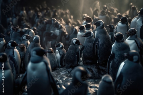 Penguin colony. AI generated
