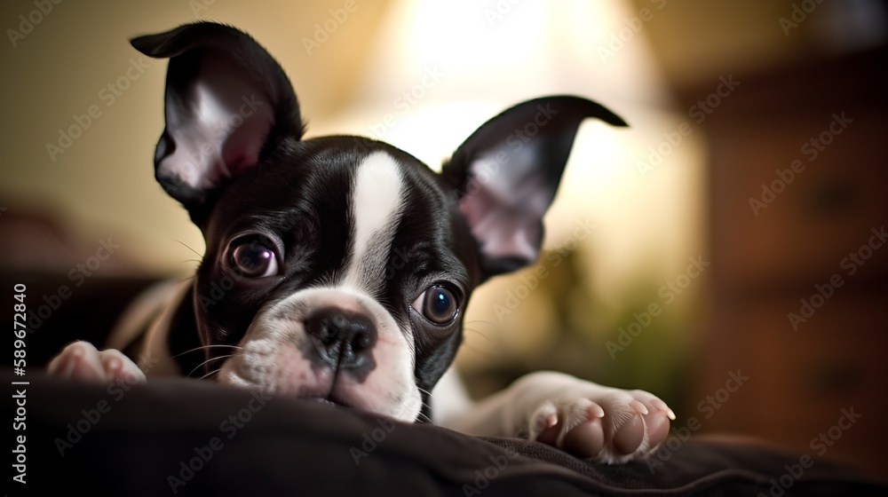 Boston Terrier Pup at Home
