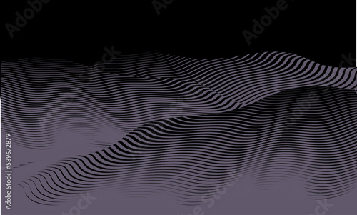 Monochrome geometric abstract poster with moire mountain texture. Metaverse concept background for wall art, panel, poster, web banner, mobile apps, interior decor. 