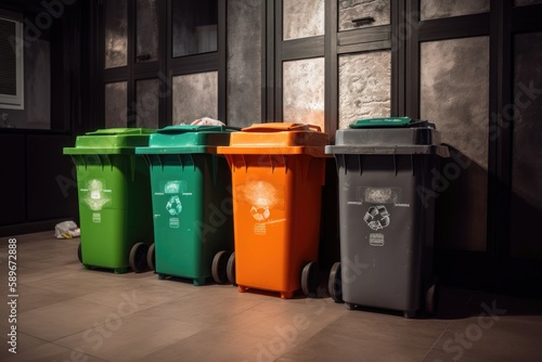 Recycling bins and waste segregation. AI generated