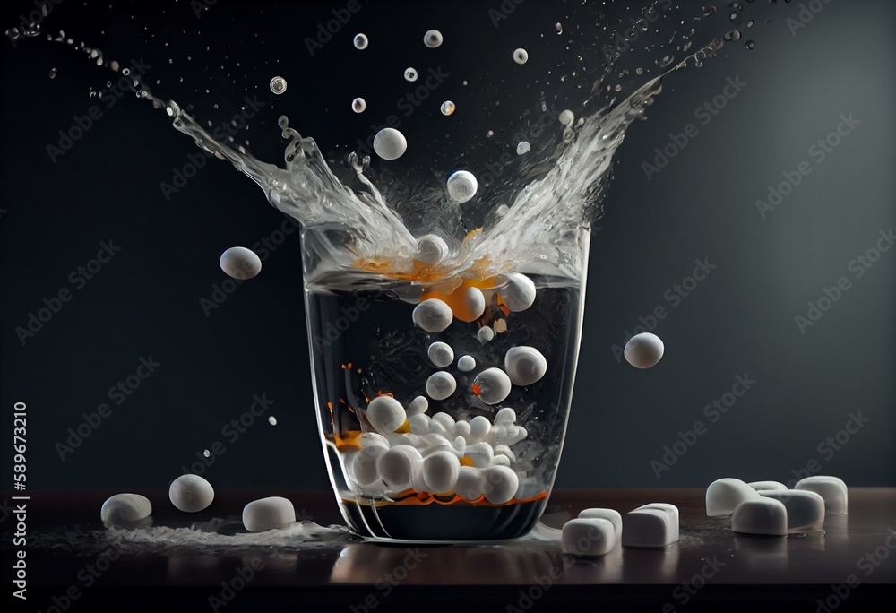 Recovering from a hangover and nursing a headache with aspirin concept with effervescent drink