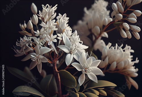Illustration of white flowers. Generative AI