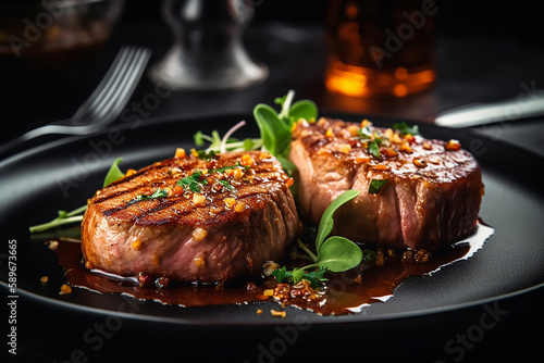 Gourmet Food Veal Medallions  Restaurant Recipe Serving Concept  generative AI tools 