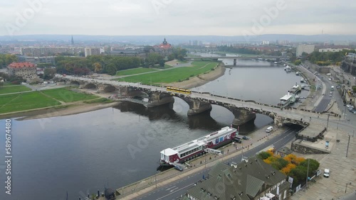 Aerial Views of Dresden and its Iconic Bridge: Spectacular Drone Footage