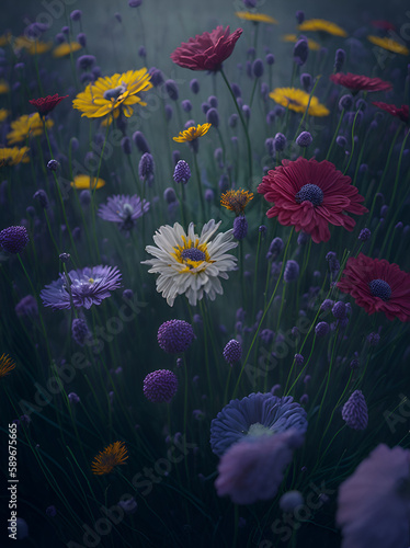 beautiful Colorful flower meadow in spring. AI generated illustration