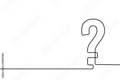 Question mark continuous one line. Hand drawn black quastion mark isolated on white background. Questionmark who, why? Hands drawing graphic element quiz uncertainty. Idea symbol. Vector illustration