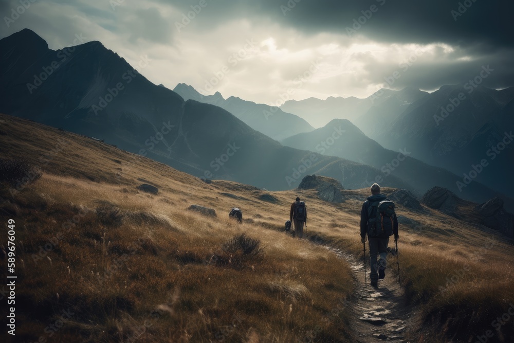 Adventure Seekers: Hiking and Enjoying Outdoor Sports and Activities in Scenic Landscapes. Generative AI