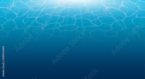 Ocean and sea waves effects. Vector background of quiet clear blue ripples water, water glare, swimming pool, underwater view texture. Summer vacation illustration for wallpaper, web design, poster