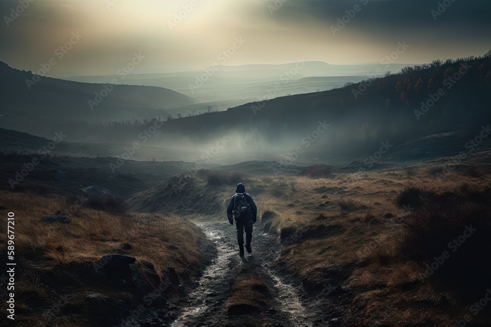 Fototapeta premium Adventure Seekers: Hiking and Enjoying Outdoor Sports and Activities in Scenic Landscapes. Generative AI