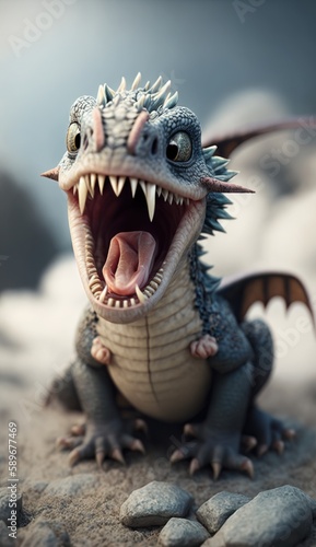 Cute animated Baby Dragon , generative AI © TraveVisuals