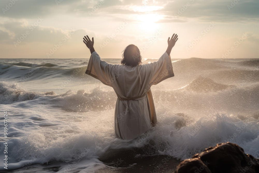 Catholic illustration of jesus christ, blessing people of earth with