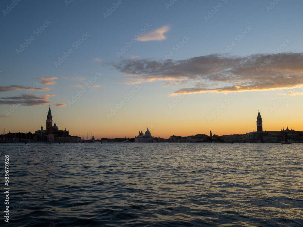 Venice skyline at sunset from San Giorgio to San Marco Venice skyline at sunset from San Giorgio to San Marco