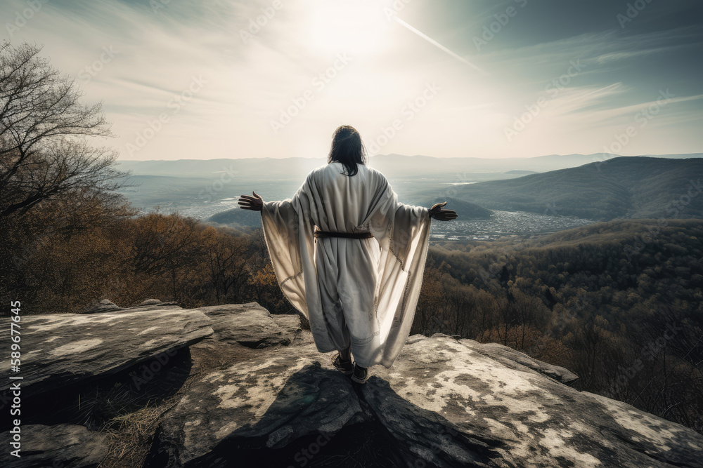 Catholic illustration of jesus christ, blessing people of earth with