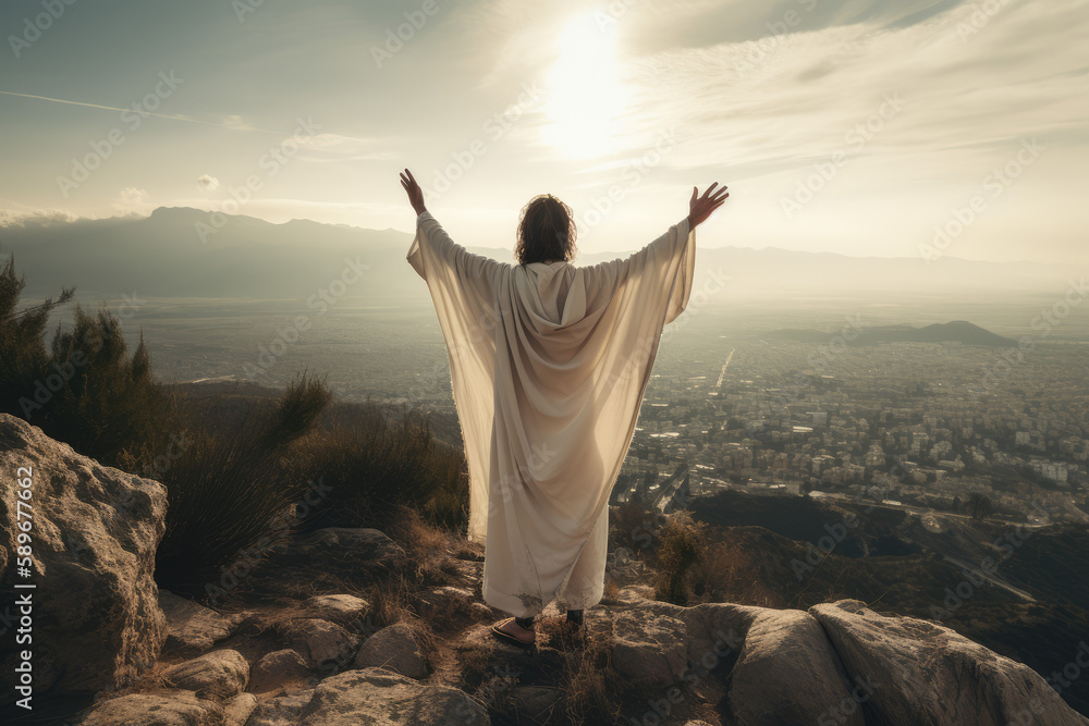 Catholic illustration of jesus christ, blessing people of earth with