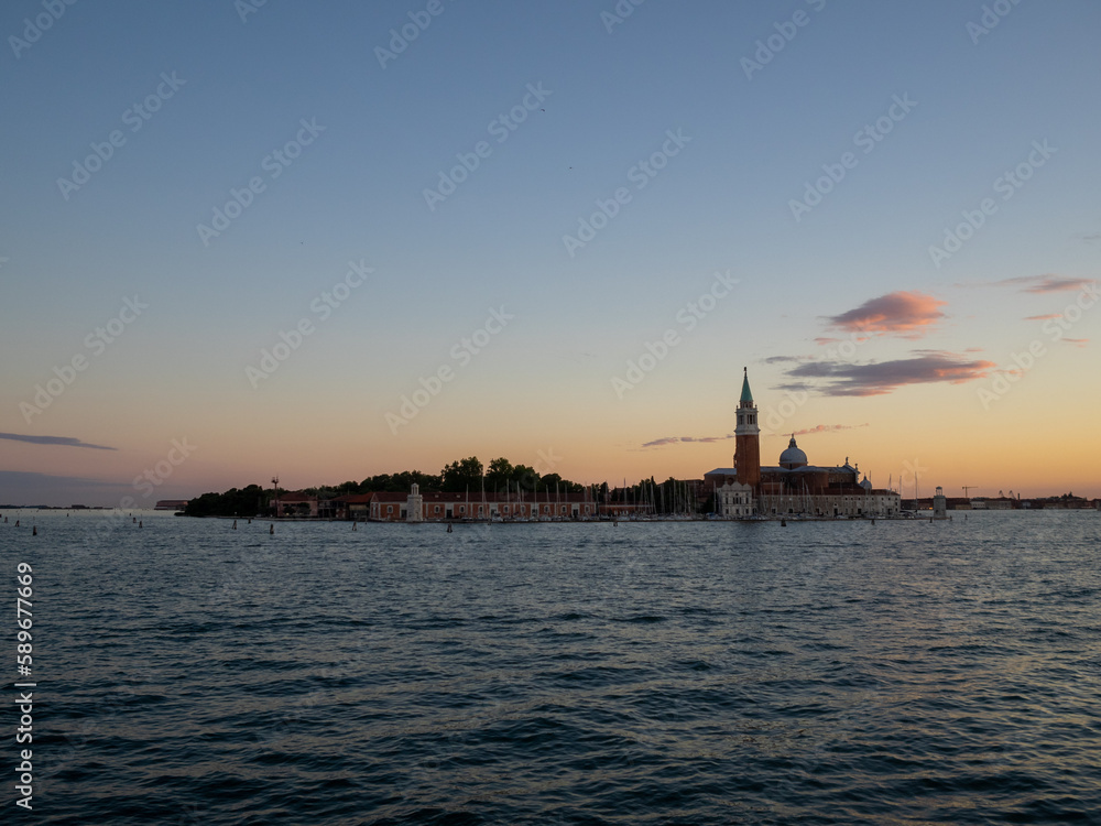 San Giorgio Maggiore island skyline at sunset, Venice