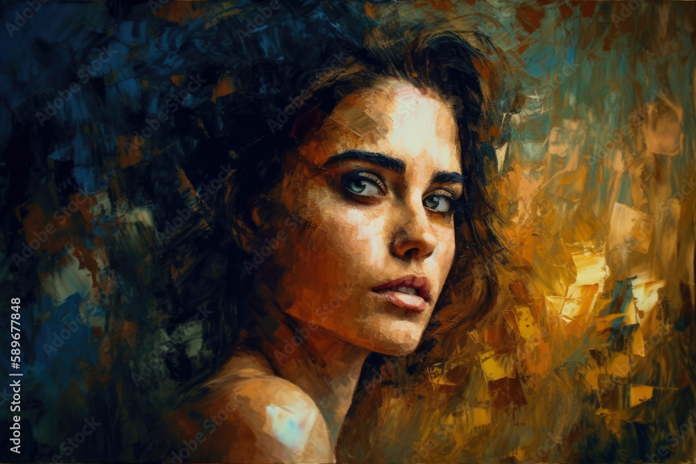 Sensual portrait of a woman with rich textures and warm tones in Post-Impressionism style, generative ai Sensual portrait of a woman with rich textures and warm tones in Post-Impressionism style, generative ai