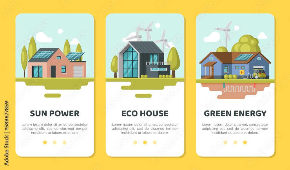 Naklejka premium Green Energy and Eco Friendly Modern House Banner Vector Template