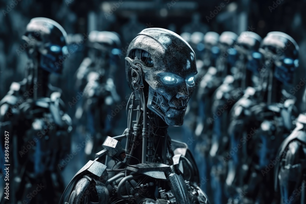 Naklejka premium IA Generated, Army of Robots