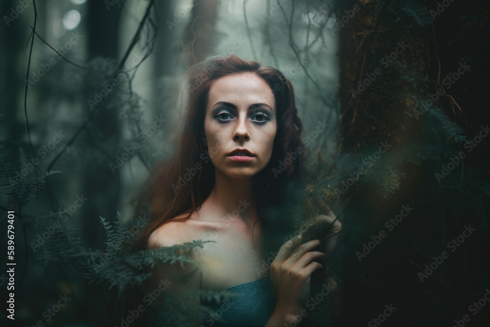 Surreal Portrait of a Beautiful Woman in a Dreamy Forest, generative ai
