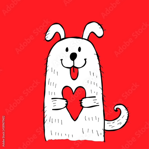 Cute dog with heart. Be my Valentine. Valentine's day banner, background, fly...