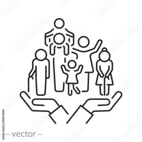 family icon, big kinship together, concept save dynasty, thin line symbol - editable stroke vector illustration