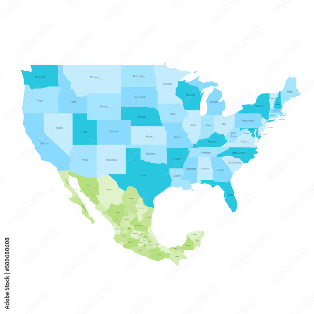 united-states-and-mexico-political-map-of-administrative-divisions