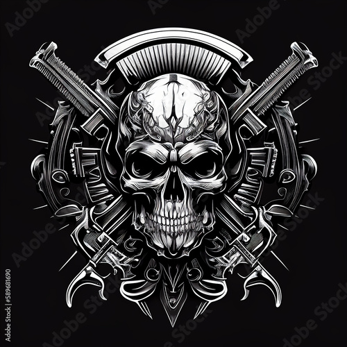 skull Guns Logo: Aggressive Emblem with Graphic Style - generative AI